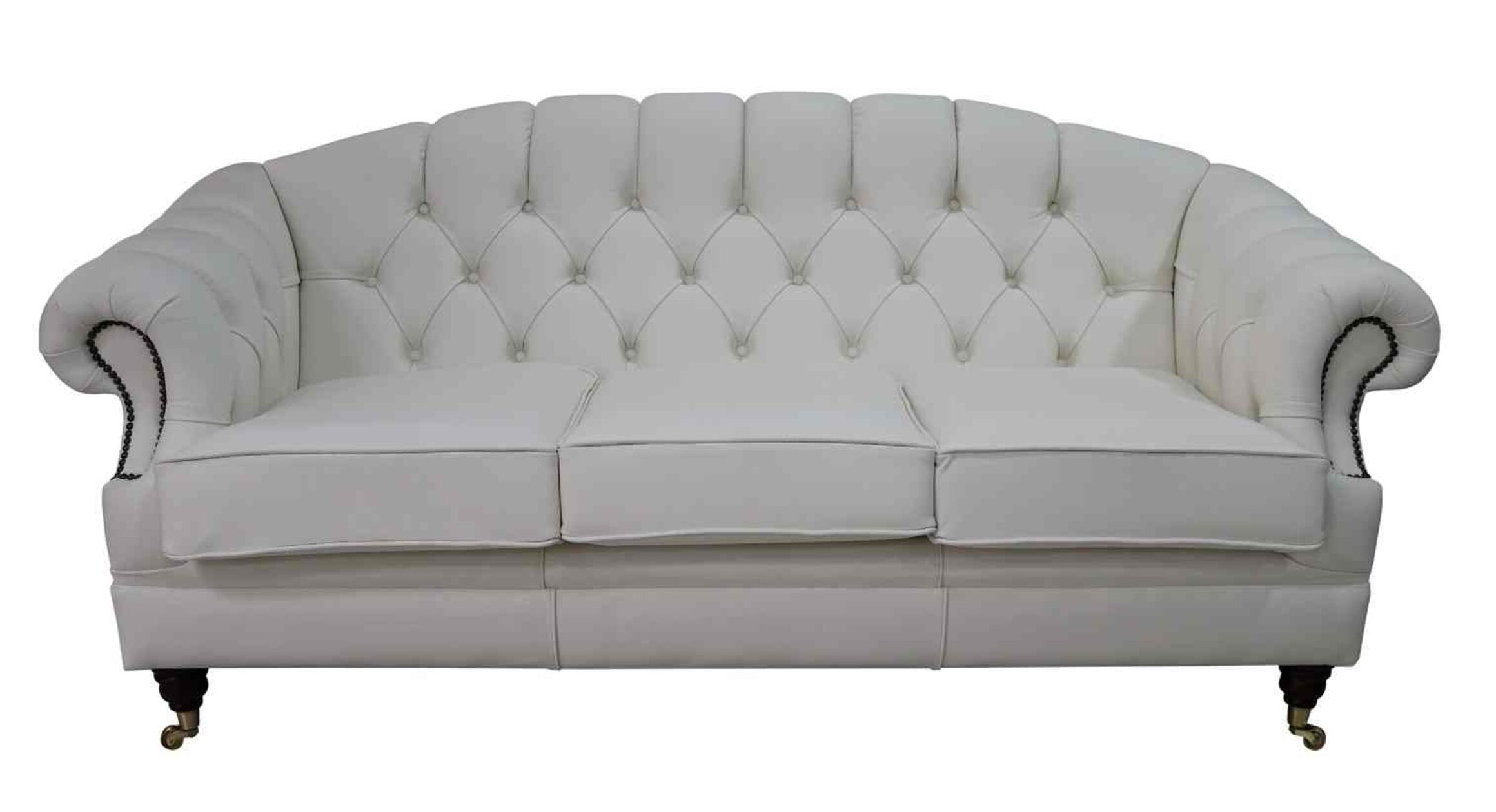 Chesterfield Victoria 3 Seater Leather Sofa Settee Shelly White Leather