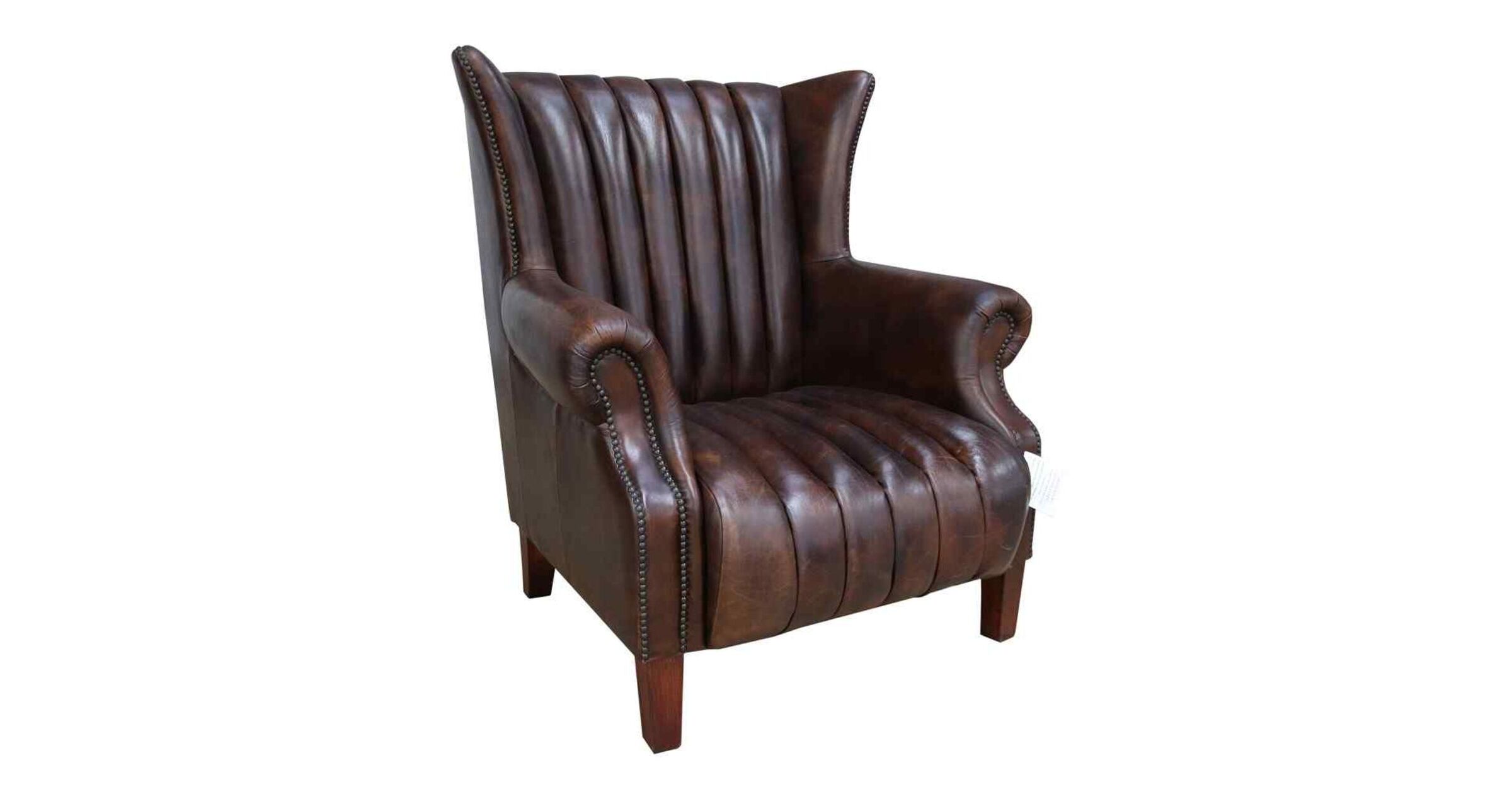 Cuban Cigar Vintage Tobacco Brown Distressed Leather Wingback Chair