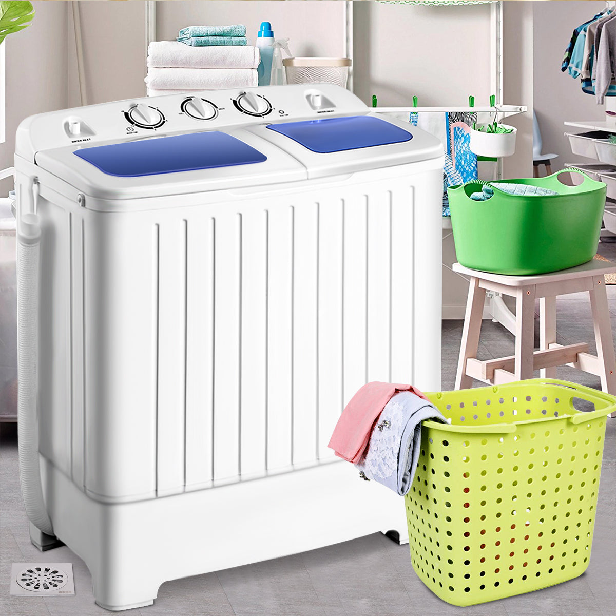 8 KG Twin Tub Washing Machine with Time Control and Drain Hose