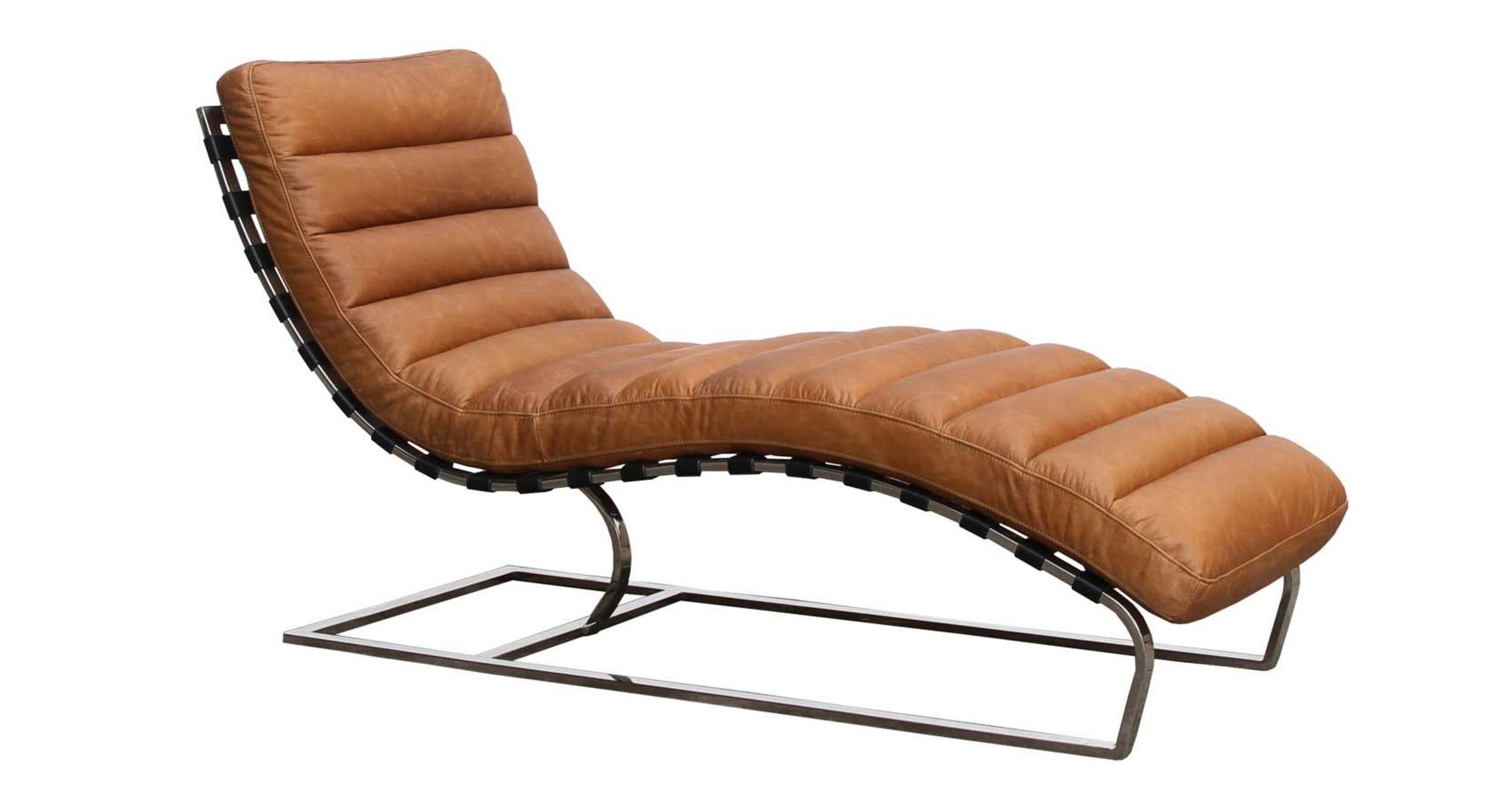 Heston Daybed Vintage Nappa Caramel Tan Leather Chaise Lounge