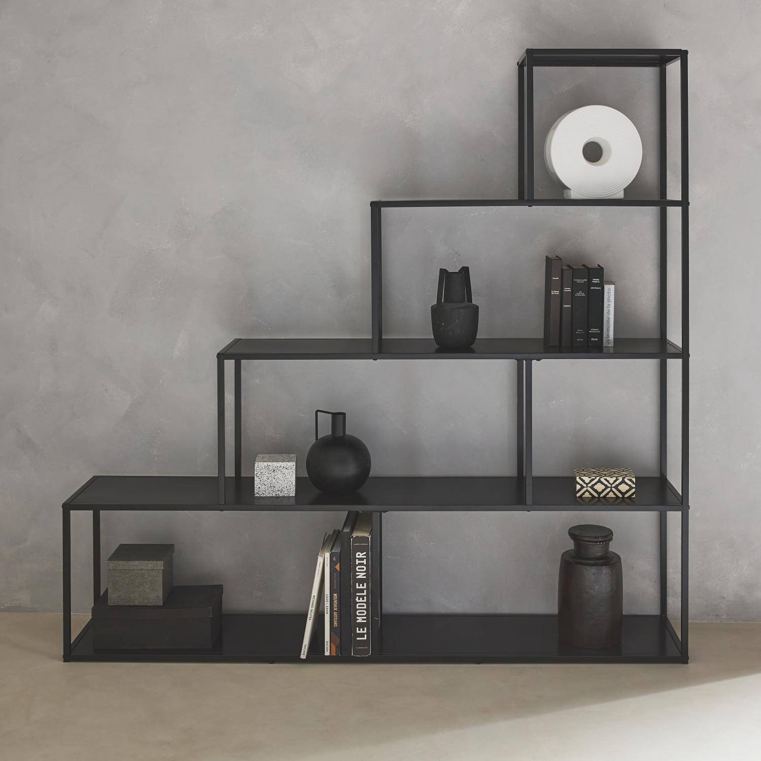 4-shelf industrial bookshelf in black metal