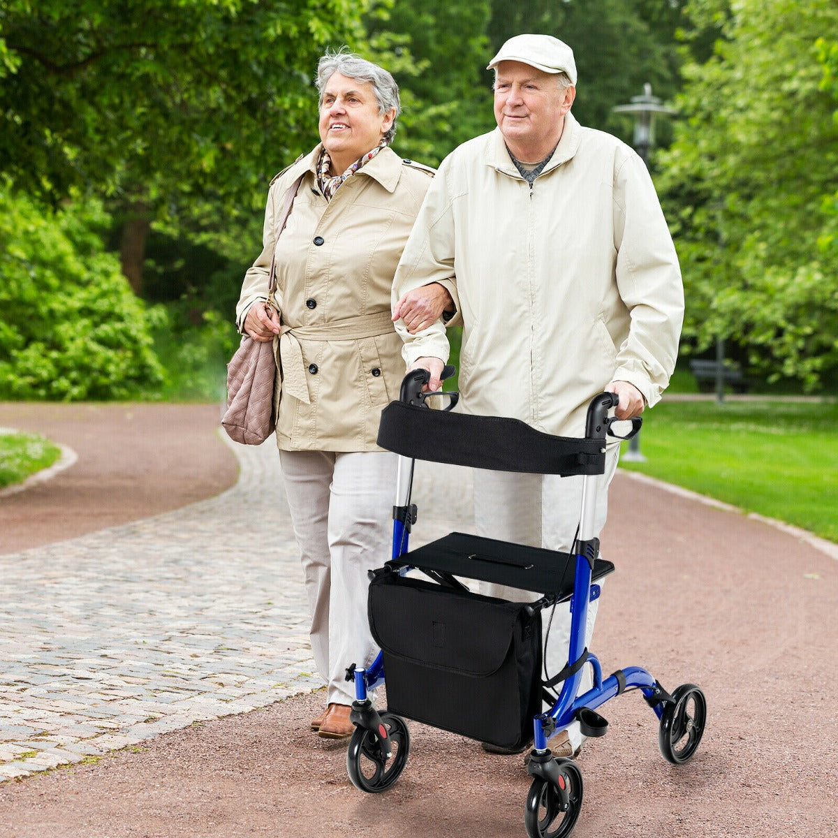 2 in 1 Walker Aluminium Mobility Walking Aid with Seat Adjustable-Blue