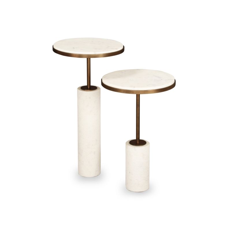 Dolmec Side Table – Antique Bronze/White Marble – Set Of 2