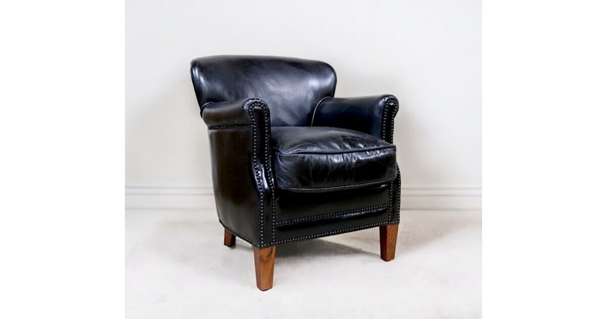 Professor Vintage Black Distressed Real Leather Armchair