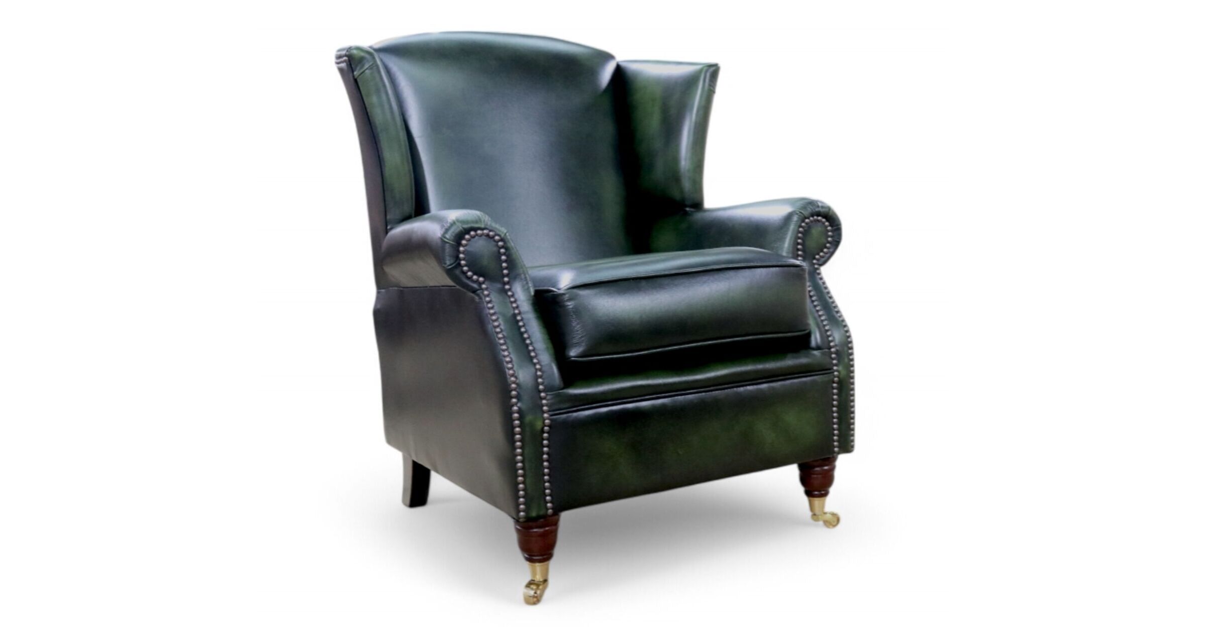 Southwold Chesterfield Wing Chair Fireside High Back Leather Armchair Antique Green Leather