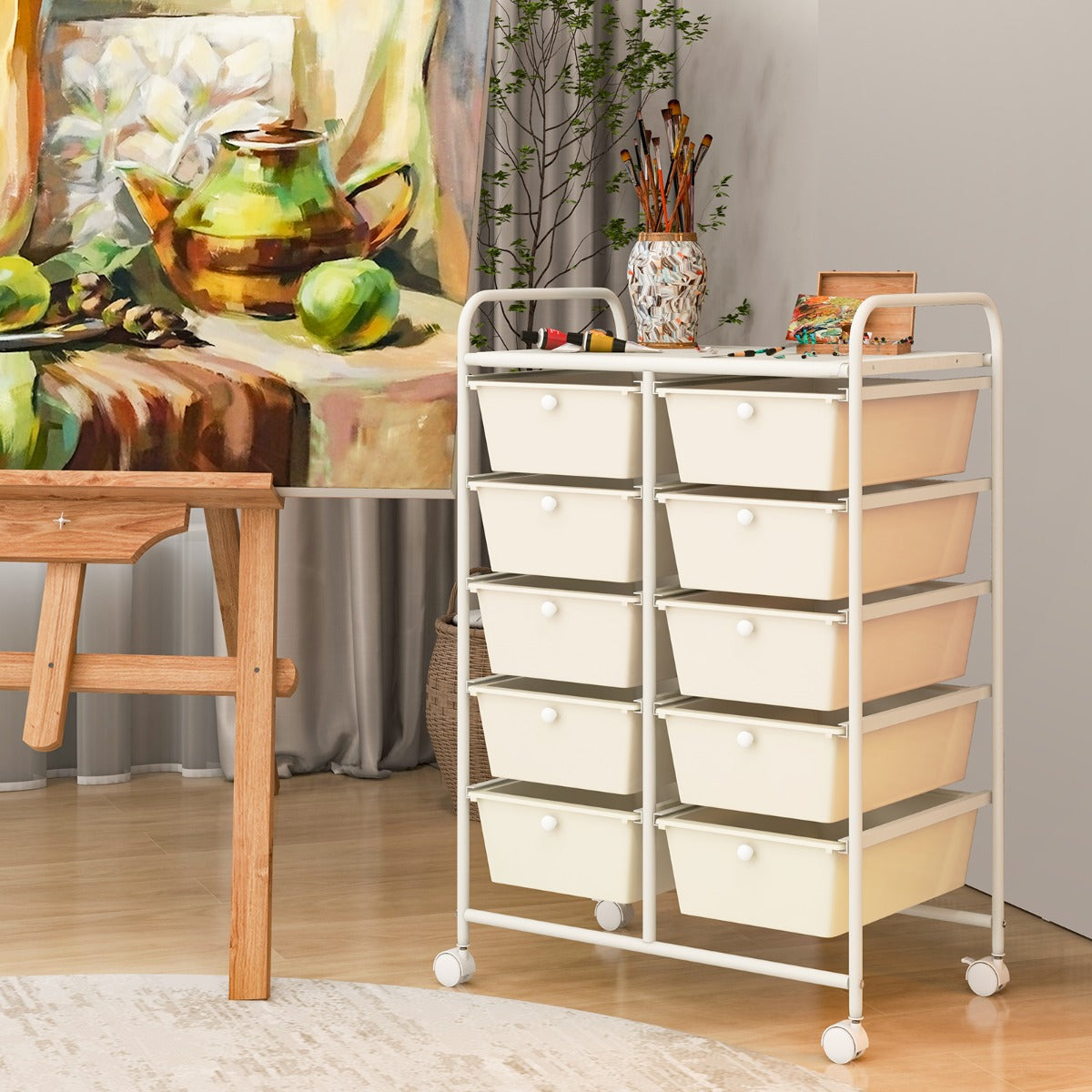 Storage Rolling Cart with 10-Drawer for Tools Scrapbook Paper Organising-White