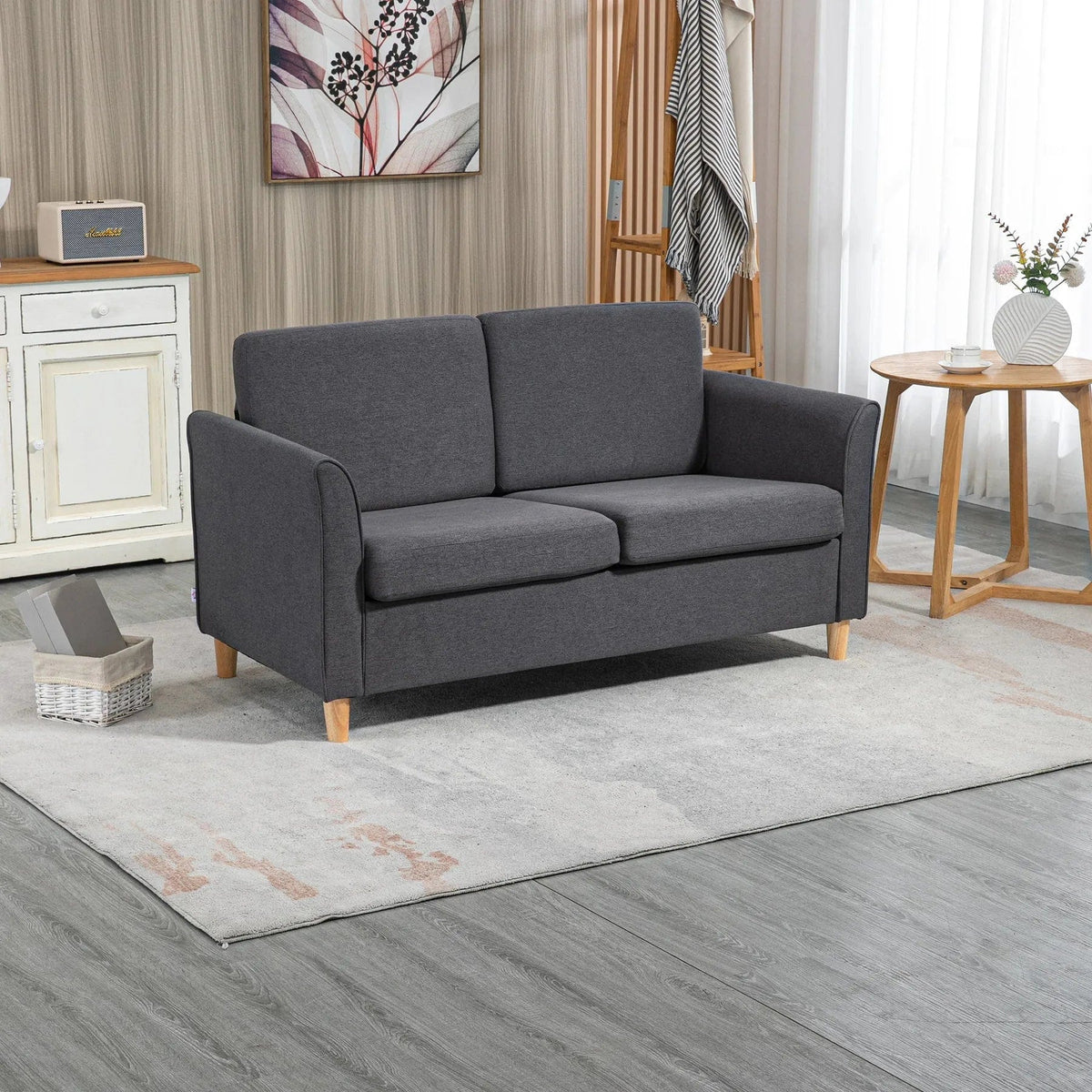 Dark Grey Contemporary Compact Sofa with Sleek Wood Legs